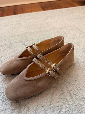 Steve Madden Taupe Suede Double-Strap Mary Jane Flats